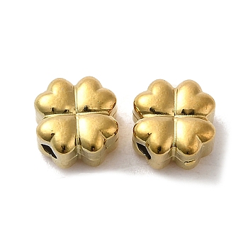 304 Stainless Steel Beads, Clover, Real 18K Gold Plated, 6.5x6.5x4mm, Hole: 1.2mm