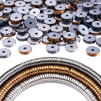 3 Strands 3 Colors Electroplate Non-magnetic Synthetic Hematite Beads Strands, Heishi Beads, Disc/Flat Round, Mixed Color, 8x2mm, Hole: 1mm, about 194pcs/strand, 15.7 inch, 1 strand/color