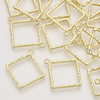 Alloy Open Back Bezel Pendants, For DIY UV Resin, Epoxy Resin, Pressed Flower Jewelry, Rhombus, Real 18K Gold Plated, 30x27x2mm, Hole: 1.8mm