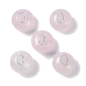 Natural Rose Quartz Beads, Rondelle with Letter, Letter O, 8.5~9x5~5.5mm, Hole: 1.2mm