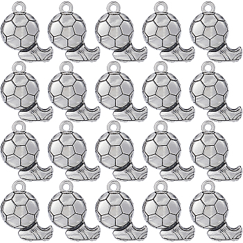 80PCS Tibetan Style Alloy Pendants, Football with Shoes Charm, Antique Silver, 21x16.5x3mm, Hole: 1.8mm