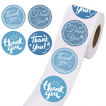 Thank You Sticker, Coated Paper Adhesive Stickers, Flat Round with Word, Floral Pattern, 4x4cm, 500pcs/roll