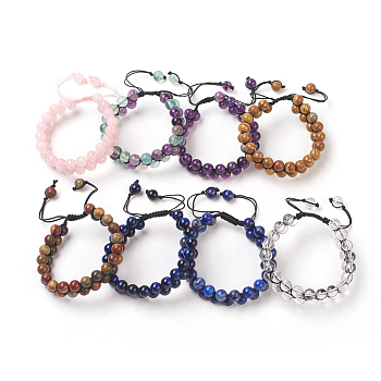 Adjustable Natural Mixed Stone Braided Bead Bracelets, with Nylon Thread, 2 inch~2-1/4 inch(5~5.8cm), 8~8.5mm