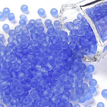 6/0 Glass Seed Beads, Frosted Colors, Round, Round Hole, Cornflower Blue, 6/0, 4mm, Hole: 1~1.5mm, about 500pcs/50g, 50g/bag, 18bags/2pounds