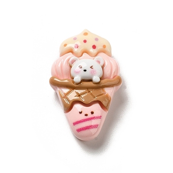 Opaque Resin Imitation Food Decoden Cabochons, Ice Cream with Dog, Pink, 31x19x10mm