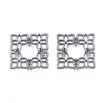 Tibetan Style Alloy  Filigree Joiners,, Cadmium Free & Lead Free, Square, Antique Silver, 15.5x15.5x2mm, about 1030pcs/1000g