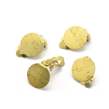 Brass Clip-on Earrings Findings, with Round Flat Pad, For Non-pierced Ears, Raw(Unplated), 21x15x9mm, Tray: 15mm