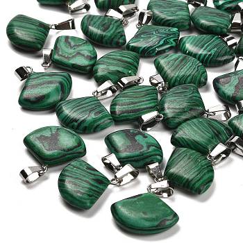 Synthetic Malachite Pendants, with Stainless Steel Color Plated 201 Stainless Steel Snap on Bails, Sector, 20~20.5x21~22x5.5~6mm, Hole: 6x4mm