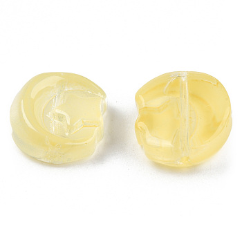 Transparent Spray Painted Glass Beads, Moon with Star, Gold, 14x12.5x5mm, Hole: 1mm
