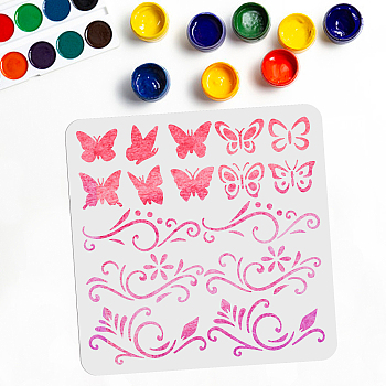 PET Hollow Out Drawing Painting Stencils, for DIY Scrapbook, Photo Album, Butterfly Pattern, 300x300mm