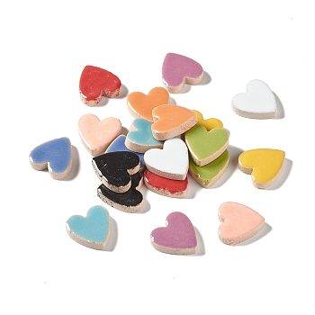 Heart Mosaic Tiles Porcelain Cabochons, for Home Decoration or DIY Crafts, Mixed Color, 23x22.5x6mm