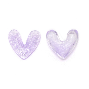 3D Heart with Glitter Powder Resin Cabochons, Nail Art Studs, Nail Art Decoartion Accessories, Lilac, 9.5x9.5x2mm, about 30pcs/bsg
