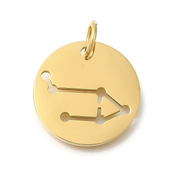 Ion Plating(IP) 304 Stainless Steel Pendants, with Jump Ring, Laser Cut, Flat Round with Constellation Charm, Real 18K Gold Plated, Libra, 20x1.5mm, Hole: 5mm