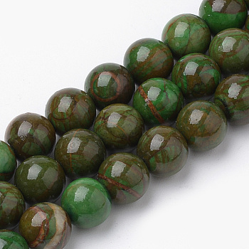 Natural Green Jade Beads Strands, Round, 8mm, Hole: 1mm, about 46pcs/strand, 15.7 inch