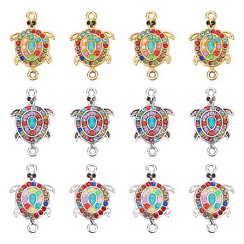 30Pcs 3 Colors Alloy Connector Charms, with Colorful Resin and Rhinestone, Sea Turtle, Mixed Color, 25.5x16.5x4mm, Hole: 1.8mm, 10pcs/color