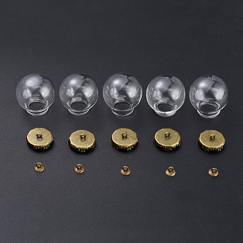 DIY Globe Bubble Cover Pendants Making, with Iron Bead Cap Pendant Bails and Transparent Handmade Blown Glass Beads, Antique Bronze, 20.5~22x20mm, Half Hole: 11.5mm, 5pcs/set