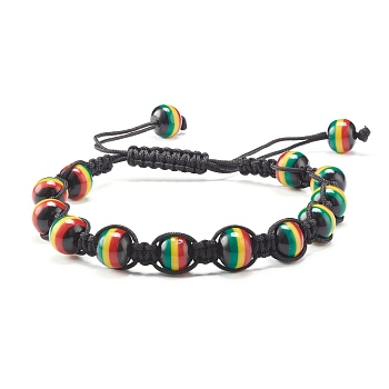 Adjustable Braided Beads Bracelets, Resin Beads Bracelets, Colorful, Inner Diameter: 1-3/4~3-1/8 inch(4.6~8cm)