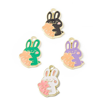 Alloy Enamel Pendants, Rabbit with Carrot Charm, Golden, Mixed Color, 21x13.5x2mm, Hole: 2mm