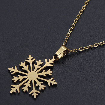 201 Stainless Steel Pendants Necklaces, with Cable Chains and Lobster Claw Clasps, Snowflake, Golden, 17.71 inch(45cm), 1.5mm