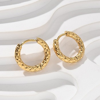 Ion Plating(IP) 304 Stainless Steel Grooved Hoop Earrings, Real 18K Gold Plated, 15x2.5mm, Pin: 1mm
