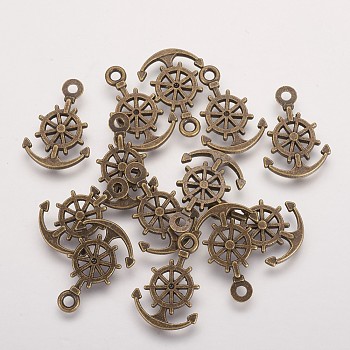 Tibetan Style Alloy Anchor with Helm Pendants, Cadmium Free & Nickel Free & Lead Free, Antique Bronze, 20.5x14x2mm, Hole: 2mm