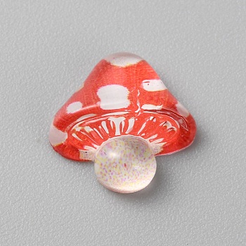 Translucent Resin Cabochons, Mushroom, Red, 9x9.5x3.5mm