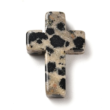 Natural Dalmatian Jasper Pendants, Religion Corss Charms, 26~26.5x17.5~18x6~6.5mm, Hole: 1.6mm