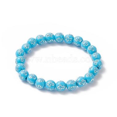 Bracelet extensible rond en acrylique avec perles croisées pour enfants(BJEW-JB09936)-4