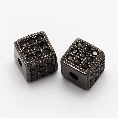 6mm Cube Brass+Cubic Zirconia Beads