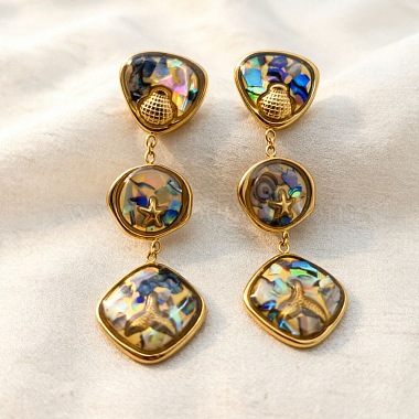 304 Stainless Steel Resin Stud Dangle Earrings(SA-E001-01G)-1