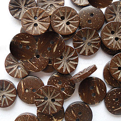 Round Carved 2-hole Basic Sewing Button, Coconut Button, Coconut Brown, about 13mm in diameter, about 100pcs/bag(NNA0YY8)