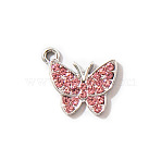 Zinc Alloy Butterfly Jewelry Charms, with Resin Rhinestone, Light Rose, 17.4x15.6mm, Hole: 2.5mm(ENAM-TAC0007-11C)