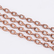 Iron Textured Cable Chains, Unwelded, Lead Free and Nickel Free, Red Copper Color, with Spool, 4x3x1mm, about 328.08 Feet(100m)/roll(CHT104Y-R)