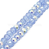 Baking Painted Transparent Glass Beads Strands, Imitation Opalite, Faceted, AB Color Plated, Round, Cornflower Blue, 8x6.5mm, Hole: 1.4mm, about 64~65pcs/strand, 16.34~16.54''(41.5~42cm)(DGLA-A034-J8mm-B09)