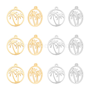 12Pcs 2 Colors 201 Stainless Steel Pendants, Manual Polishing, Ring with Coconut Tree, Real Gold Plated & Stainless Steel Color, 18x16x1.5mm, Hole: 1.2mm, 6pcs/color(STAS-UN0029-08)