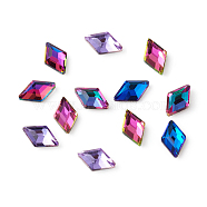 Glass Rhinestone Cabochons, Flat Back & Back Plated, Faceted, Rhombus, Mixed Color, 8x5x2mm(RGLA-I003-C01-A)