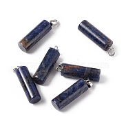 Natural Sodalite Pendants, with Platinum Tone Brass Findings, Column Charm, 27x8mm, Hole: 6x3.2mm(G-E135-02P-07)