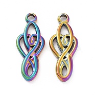 Ion Plating(IP) 304 Stainless Steel Pendants, Infinity with Heart Charm, Rainbow Color, 26x10x2mm, Hole: 2.5mm(STAS-C003-13MC)