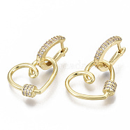 Brass Micro Pave Clear Cubic Zirconia Dangle Hoop Earrings, Nickel Free, Heart, Real 18K Gold Plated, 25mm, Pin: 1mm(EJEW-N011-18G-NF)