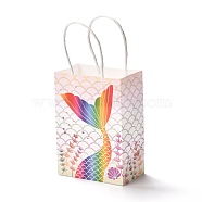 Rectangle Foldable Creative Kraft Paper Gift Bag, with Handle, Wedding Favor Bag, Mermaid Pattern, 15x11x0.15cm(CARB-B001-01B)