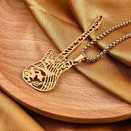 304 Stainless Steel Hollow Guitar Pendant Box Chain Necklaces, Real 18K Gold Plated, 23.46 inch(59.6cm)(NJEW-M086-03G)