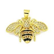 Brass Micro Pave Clear Cubic Zirconia Pendants, with Enamel, Bee, Real 18K Gold Plated, 17x25.5x3.5mm, Hole: 4x3mm(KK-R159-31G)