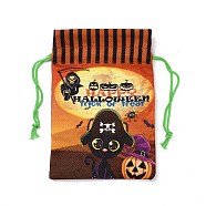Halloween Cotton Cloth Storage Pouches, Rectangle Drawstring Treat Bags Goody Bags, for Candy Gift Bags, Cat Pattern, 21x14.5x0.4cm(ABAG-A005-01E)