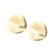 Rack Plating Brass Stud Earring Findings, Textured, Flat Round, Real 18K Gold Plated, 20mm, Hole: 1.4mm, Pin: 0.8mm(KK-M261-53G)