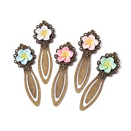 Tibetan Style Alloy Bookmark Clips, with Resin Plumeria Flower, Mixed Color, 83x28x7mm(AJEW-JK00290)