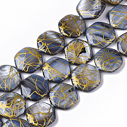 Drawbench Freshwater Shell Beads Strands, Dyed, Hexagon, Light Steel Blue, 18~20x17.5~18.5x3.5~5.5mm, Hole: 1mm, about 21pcs/Strand, 15.16 inch~15.98 inch(SHEL-T014-013B)