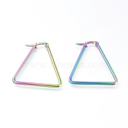 201 Stainless Steel Angular Hoop Earrings, with 304 Stainless Steel Pin, Hypoallergenic Earrings, Triangle, Rainbow Color, 38x33x2mm, 12 Gauge, Pin: 0.8mm(EJEW-A052-26D-M)