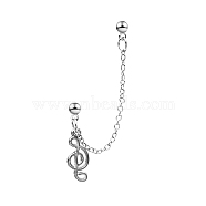 Musical Note Alloy Dangle Stud Earrings, Dangle Chains Double Piercing Earrings, Platinum, 65mm(PW-WG68157-02)