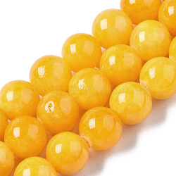 Natural Dyed Yellow Jade Gemstone Bead Strands, Round, Gold, 8mm, Hole: 1mm, about 50pcs/strand, 15.7 inch(X-G-R271-8mm-Y07)