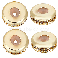 8Pcs Brass Micro Pave Grade AAA Cubic Zirconia Slider Beads, Stopper Beads, with Plastic, Flat Round, Cadmium Free & Nickel Free & Lead Free, Real 18K Gold Plated, 8x3mm, Hole: 3mm(KK-BBC0008-86)